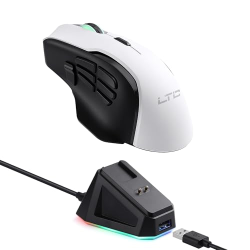 LTC MKM071 Wireless MMO Gaming Mouse with RGB Charging Dock, Tri-Mode (2.4G/Bluetooth/Wired), 12000 DPI PAW3311 Sensor, 11 Programmable Buttons, 7 Side Buttons, 1000Hz Polling Rate, Ergonomic
