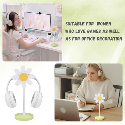 Yookeer Daisy Headphone Stand Cute Headphone Stand Decorative Gamer Gifts for Women Wood Table Decor for Gamer Room Office Desk for Girl Girlfriend Office Worker - style: Daisy