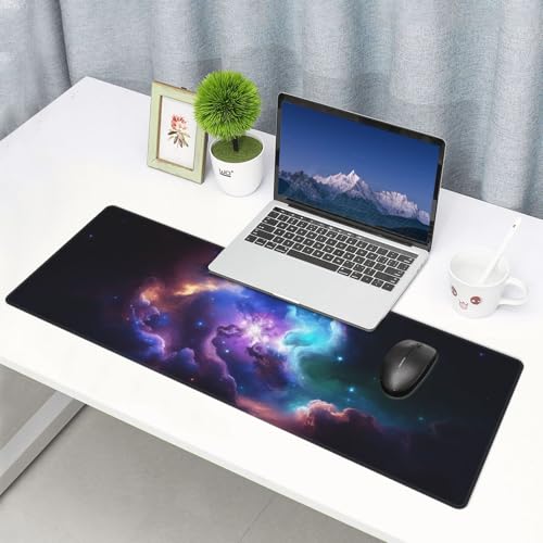 Large Gaming Mouse Pad Desk Mat, Blue Purple Galaxy Extended Keyboard Mouse Pad Mousepad with Non-Slip Base and Stitched Edge Mouse Mat Desk Pad Mouse Pads for Desk Home Office, 31.5 x 11.8 - color: Blue Purple Galaxy