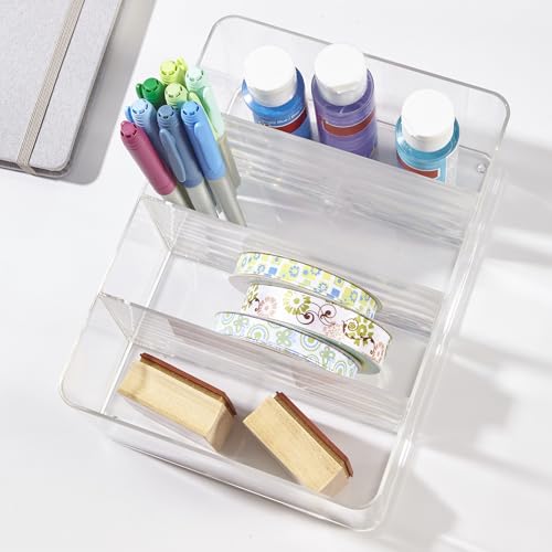STORi 4-Compartment Clear Plastic Organizer, Rectangular Divided Makeup and Vanity Storage Bin, Use Upright for Eyeshadow Palettes, Made in USA