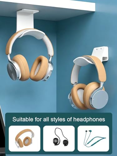2-Pack Wall Mount Headphone Hanger Adhesive Screw-in Headset Hook | Stand fixted with screws for airpods max sennheiser sony bose beats akg - color: White A(2 Pack)