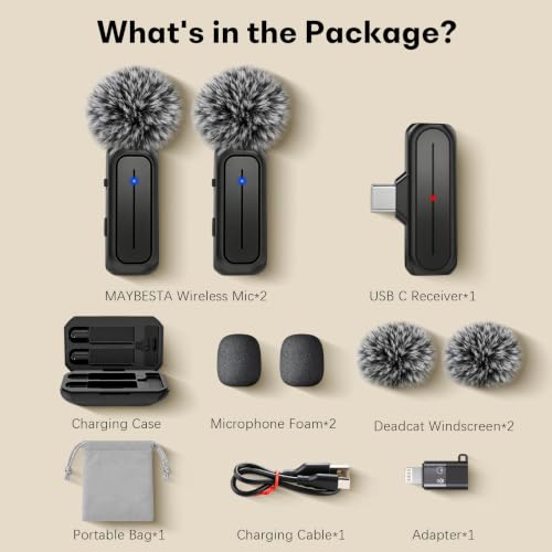 MAYBESTA Wireless Mini Microphone for iPhone & Android Phone | Lapel Microphones with Charging Case, Clear Voice, Noise Cancelling, 2 Clip on Content Creator Mics for Tiktok YouTube Vlog - color: Matte Black with Charging Case