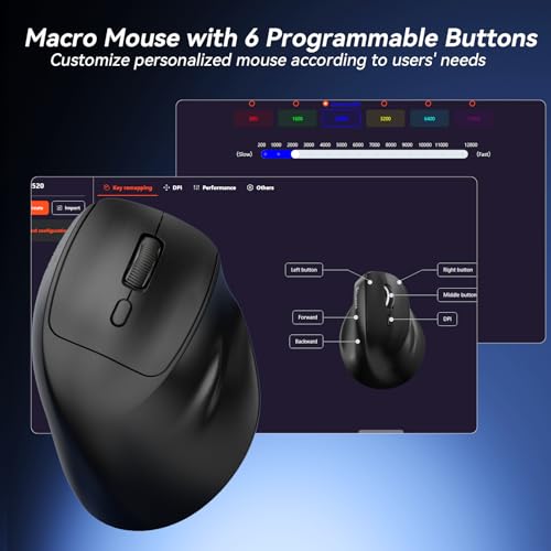 SOLAKAKA SM520 Ergonomic Wireless Mouse with 24,000 DPI, Black | BT5.0/2.4GHz/USB-C, Comfortable Vertical Design, Rechargeable Battery, Programmable Side Button, for Desktop, PC, Laptop - color: black