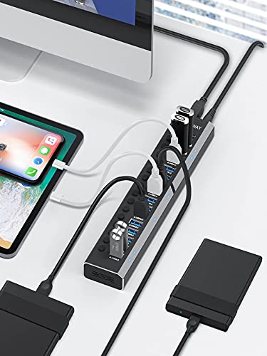 16-Port 96W Powered USB 3.0 Data Hub, Aluminum Housing, RSH-A16 | USB 3.0 Splitter with 12V/8A Power Adapter, Individual On/Off Switches and 3.3Ft USB 3.0 Cable - size: 16-Port Powered USB Hub
