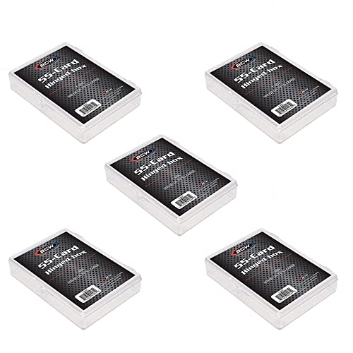 BCW Hinged Trading Card Box – 55 Count - Pack of 5 | Plastic Trading Card Storage Box with Snap Lock | TCG Card Case for Pokémon, MTG, Yugioh | Clear Plastic Card Organizer