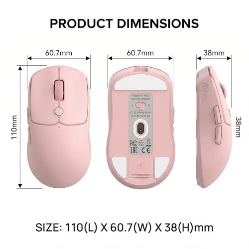 RK ROYAL KLUDGE MO1 Wireless Mouse, 55g Ultra-Lightweight Computer Mice, 6 Programmable Buttons, 2.4GHz/Bluetooth/Wired, 6000 DPI Optical Sensor, Pink - color: Pink