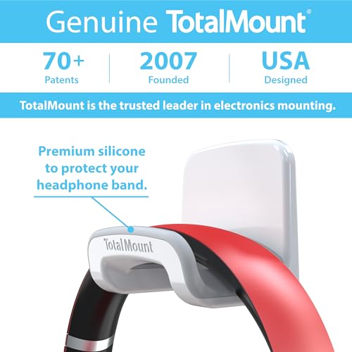 TotalMount Headphone Holder – Hanger Won’t Damage Your Wall with Screws or Permanent Adhesive (Studio-Grade White – One Pack)