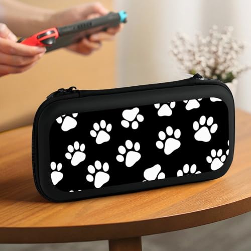 Carrying Case Protector Bag Compatible with Nintendo Switch, Black And White Dog Paw Print Hard Shell Game Console Organize Shockproof Pouch - color: Color(96)