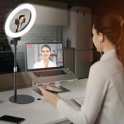 10'' Desk Ring Light with Stand – Zoom Lighting with Phone Holder for Computer・Video Calls・Conference – CRI95 LED Adjustable Circle Light, 10'' Large Lamp Head, Content Creator Friendly - color: Black