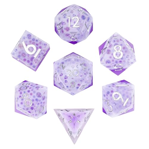 7PCS Cocktail Dice Set,Handmade Sharp Edge Dice Set D&D RPG Polyhedral Die,for Dungeons and Dragons TTRPG Games Roleplaying Games,with Gift Box.(Purple) - color: Cocktail Purple