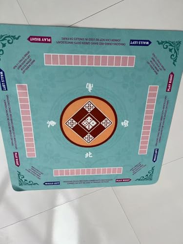 Mahjong Mat for Table, 31.5x31.5Inch American Mahjongg Table Mat (Cyan) | Anti-Wrinkle&Foldable Neoprene Mahjongg Travel Mat for Table with Learning Rule, Anti-Slip Noise Reduction Includes Carry Bag - color: Cyan