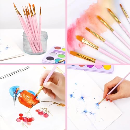 Acrylic Paint Brush Set, 20 Packs/200 pcs Nylon Hair Brushes | Oil and Watercolor, Perfect Suit of Art Painting, Best Present for Painting Pink - size: 200pcs-pink