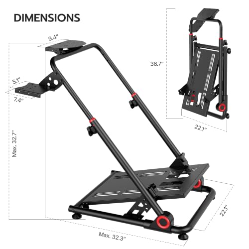 ARES WING Foldable Sim Racing Wheel Stand, Shifter Mount Simulator Cockpit | Fit Logitech G25 G27 G29 G920 G923 Thrustmaster T300 T500 T248,No Wheel/Pedals/Shifter,Black