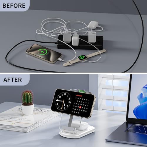 2026 Traveling Wireless Mag-Safe Fast Charging Station,Magnetic 3 in 1 Charger with Light for iPhone 16 15 14 13 12 Pro Max Plus,Apple Watch Series & Air pods 4 3 2 Pro-Gifts for Wife & Husband(Blue) - color: Blue