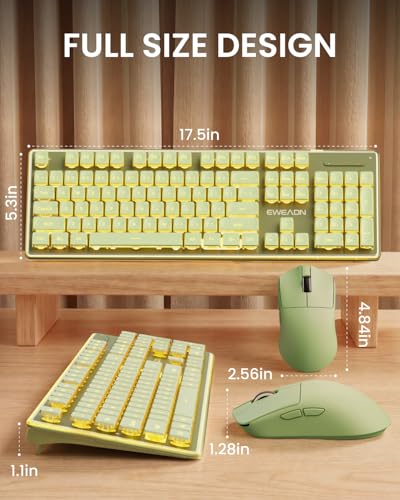 Wireless Keyboard and Mouse Combo with White Backlit Pudding Keycaps, Bluetooth & 2.4G, 2000mAh Rechargeable, Full Size, Metal Panel Quiet Computer Keyboard Set for Windows PC Desktop - Green - color: Upgraded Version - Green