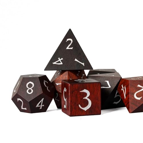 Wooden DND Dice Set Red Sandalwood Wood Dice Set for Tabletop Games | Iron Box, DM Gift, for Dungeons and Dragons Role Playing Games - color: Big Red Sandalwood