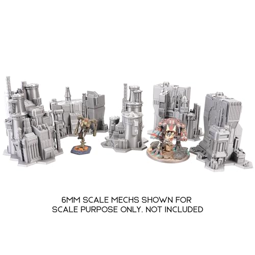 Tabletop Terrain 6mm Sci-Fi Cityscape Bundle 3 with Hexes for Miniatures Games Such as Epic Battletech Adeptus Titanicus (Bundle 3 with Hexes) - size: Bundle 3 with Hexes