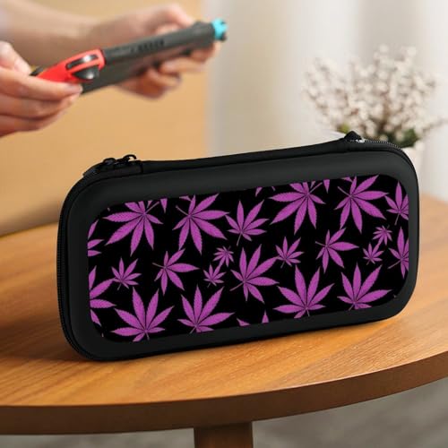 Portable Hard Shell Case Compatible with Nintendo Switch, Shockproof Game Console Holder Bag with Carrying Straps, Purple Weedleaf Leaves - color: Design (220)