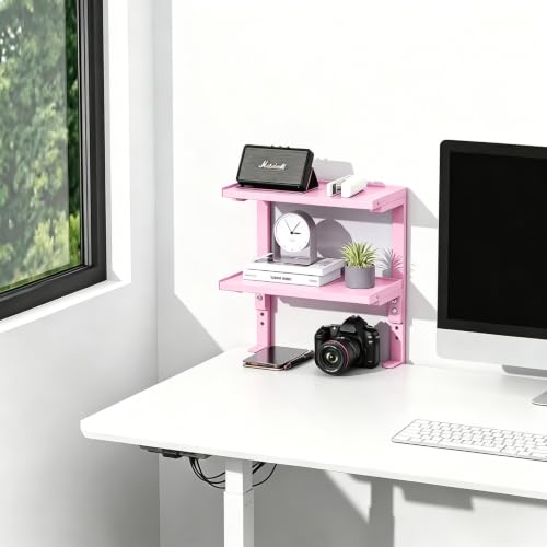 2-Tier Desk Shelf | Desk Organization Expandable Clamp on Desk Shelf Desktop Accessories for Offices and Game Rooms (Pink) - color: Pink