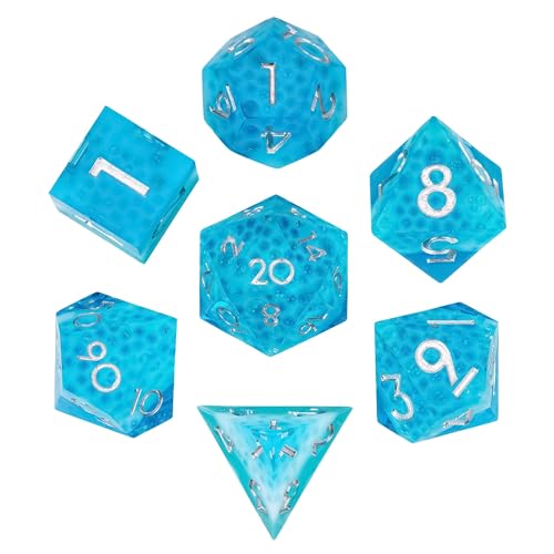 7PCS Cocktail Dice Set,Handmade Sharp Edge Dice Set D&D RPG Polyhedral Die,for Dungeons and Dragons TTRPG Games Roleplaying Games,with Gift Box.(Blue Green) - color: Cocktail Blue Green