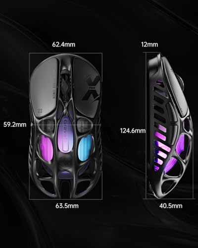 GravaStar Mercury X Pro Wireless Gaming Mouse, Come with 8K Dongle – 32,000 DPI PAW 3950 Sensor, 8,000Hz Polling Rate, Only 49g, Magnesium Alloy Hollow Frame, RGB Lighting, 5 Programmable Buttons - color: Black, style: 8K Polling Rate