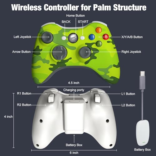 Wireless Controller for Xbox 360,Gamepad for Xbox 360 & Slim Console,Green | 2.4GHZ Game Joystick,Double Vibration,No Audio Jack