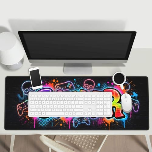 Colorful Graffiti Gamer Gaming Mouse Pad, Large Extended Desk Mat (31.5x11.8 in), Non-Slip Rubber Base Stitched Edges Mousepad for Office Gaming - color: 20