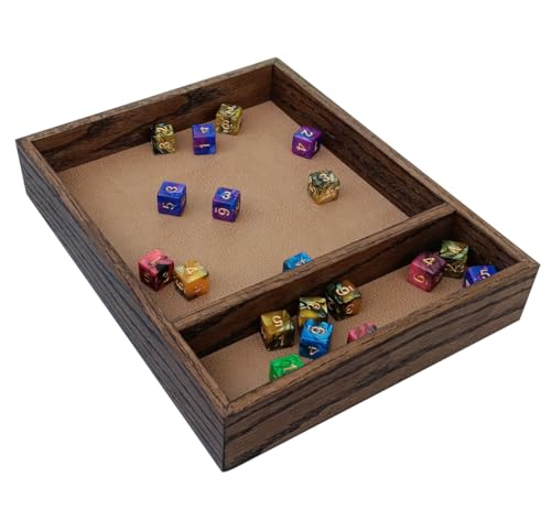 Oak Wooden Dice Tray with Storage Area (Dice Box Gift for Dungeon Master, for Board Games and RPGs) (Brown/Copper) - color: Brown / Copper
