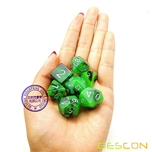 Bescon Two-Tone Glow-in-the-Dark Polyhedral Dice Set Spooky Rocks, Luminous RPG Dice Set d4 d6 d8 d10 d12 d20 d% Brick Box Pack - color: Multicolor