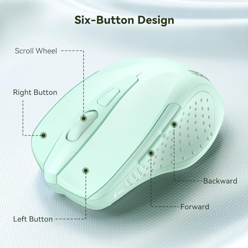 TECKNET Wireless Mouse, 2.4G Ergonomic Computer Mouse, 2600 DPI, Green | Ergonomic Design with Side Grips, Adjustable DPI, 2-Year Battery, Compact Size, USB-A Plug & Play, Wide OS Compatibility - color: Green