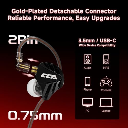 CCA Falcon 2 DD in Ear Monitor, Immersive Stereo Gaming Earbuds, HiFi Noise Isolating in Ear Headphones, Crystal Clear & Deep Bass IEMs for Gamers Singers Musicians Audio Engineers - color: Silver