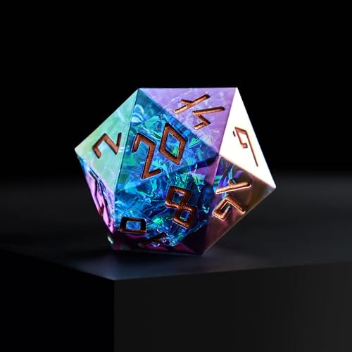 Iridescent DND Dice Set with Glowing LED Display Box – Sharp Edge Polyhedral Dice with Mesmerizing Finish | Bonus Stickers Included | Dungeons and Dragons (TTRPG) Dice Set - color: (Non-liquid Core) Iridescent - Aetherflare