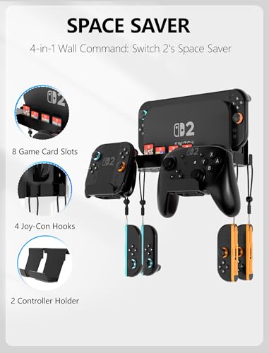 KUNSLUCK Switch 2 Wall Mount - Wall Mount Stand for Nintendo Switch 2 (2025) Console, Joy-Con, Game Cards - Space-Saving Dock with Cooling Vent Design & Easy Installation – All-in-One Wall Holder Organizer Kit - size: 2 IN 1 Wall Mount