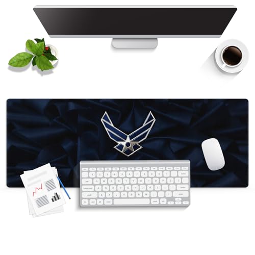 US Air Force Patriotic Large Mouse Pad, Navy Blue Military Veteran Desk Mat | Keyboard Mat Stitched, 31.5" x 11.8", Anti-Slip Base Smooth Surface - color: Vibrant Design J09K