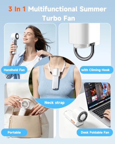 Portable Handheld Turbo Fan, 5000mah Semiconductor Cooling Fan Rechargeable | Mini Neck Fan with Phone Charging, 5 Speeds, 360° Airflow&135° Foldable Small Turbo Fan for Travel Camping - color: Turbo Fan