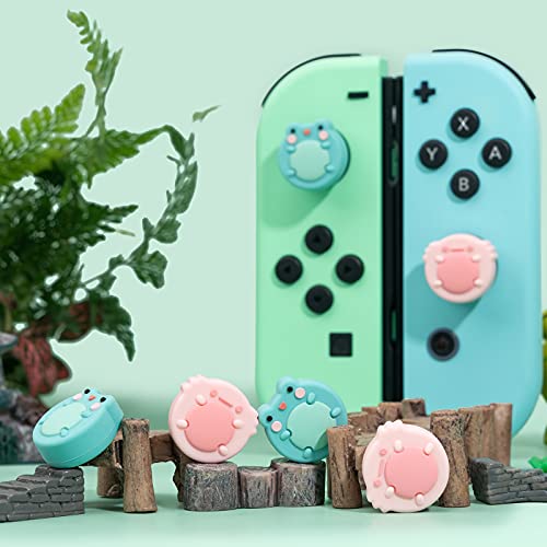 GeekShare Cute Animal Theme Silicone Joycon Thumb Grip Caps,Compatible with Nintendo Switch/OLED/Switch Lite,4PCS - Frog & Axolotl - color: Frog & Axolotl