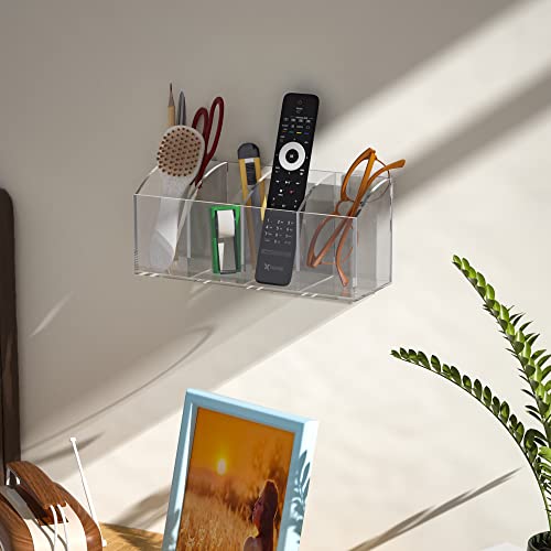 Acrylic Pen Holder Organizer 4 Compartments, Clear Makeup Brush Holder, No Drill Wall Mounting Pencil Holder for Office Accessories - size: 4 Compartments