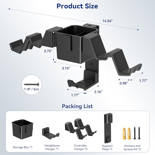 KDD 3 in1 Controller Headphone Wall Mount - Universal Gaming Controller Organizer Stand with Storage Box - Gamepad Hanger Fits Xbox Series X/S, PS4, PS5, Switch, Steam, Video Game Accessories