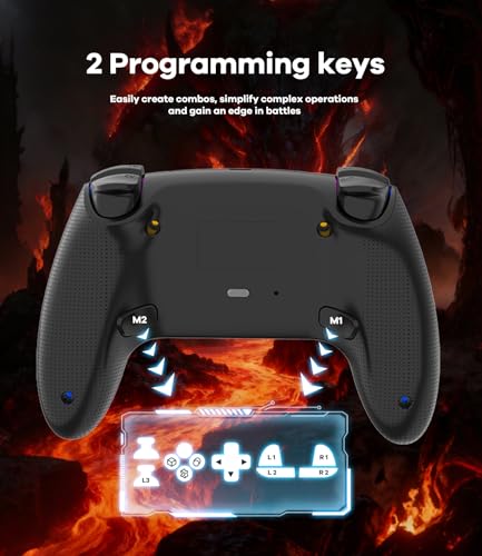 GlowPlayX Wireless Gaming Controller for PS5/Mac/Steam Deck/PC | Gamepad with 7 RGB Lighting, Hall Effect Joystick & Trigger, 6-Axis Motion Control, Dual Vibration, Turbo, 1500 mAh Battery - color: Black