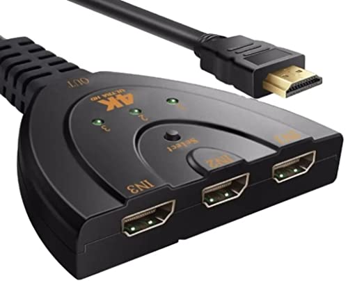 Hdmi Switch Switcher 3 in 1 Out 3-Port Selector 4K 60Hz, HDMI with Pigtail HDMI Cable,Supports Full HD 4K 1080P 3D Player, HDMI Hub Compatible with Fire Stick,HDTV,PS4 Game Consoles,PC