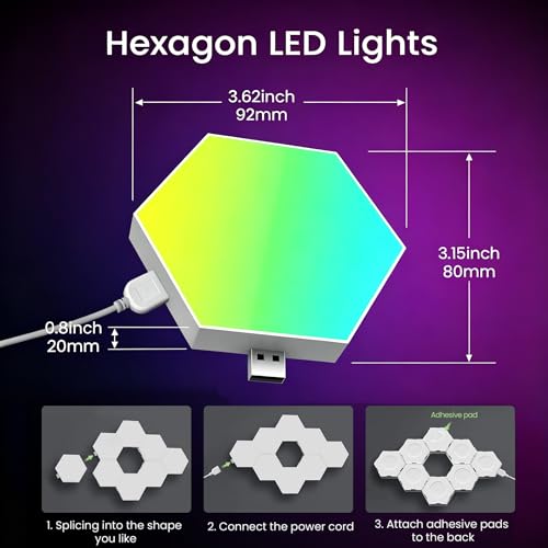 TISOFU 12 Pack Hexagon Lights LED Wall Panels, RGB Gaming Light with APP/Music Sync & Remote, DIY Smart Modular Hexagonal Honeycomb Glide Hex Tiles Panel for Bedroom Party Decor Gifts - size: 12 Pack