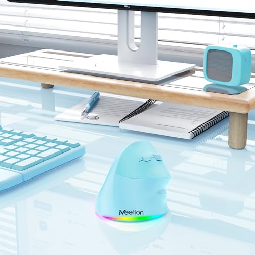 MEETION Ergonomic Wireless Vertical Mouse, Rechargeable, Blue | Bluetooth 5.2 + 3.0 and USB connectivity, RGB backlight, 4 DPI adjustment, compatible with Windows, Mac, Android, PC and iPad - color: Right Blue