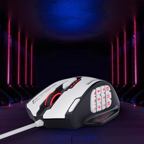 Redragon M908 Wired RGB MMO Gaming Mouse 24000 DPI Remapping Keys | Stable Lag-Free Connection, Redefine Keybinding Macro, Vibing Backlight, Ergonomic Grip Body Comfort - color: Black & White, style: Wired M908