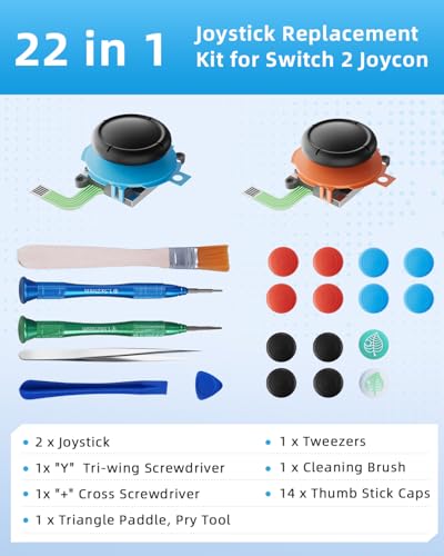 LuxiSync Joycon Joystick Replacement Kit for Nintend0 Switch 2, Anti-Drift | Joycon Repair Kit for Switch 2, with 2 Thumbsticks, Drift Fix Tools Y Screwdriver, Tweezers, Pry Tools, 14 Thumb Grips