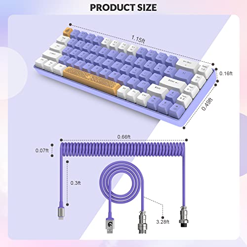 ZIYOU LANG RK-T8 Wired 65% Mechanical RGB Gaming Keyboard-White/Purple | Rainbow Backlit,Anti-ghosting,TKL,Mini 68 Key,Custom Coiled C to A Cable,Tactile Blue Switch for PS4 PS5 Xbox PC Mac Gamer - color: White Purple, size: 65% Keyboard