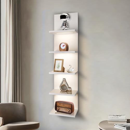 5 Tier Wall Shelf Unit, White | White shelves ,Lack Shelf, Wall Shelves for Bedroom,office ,Bathroom, Vanity Shelves With LED Light - color: White