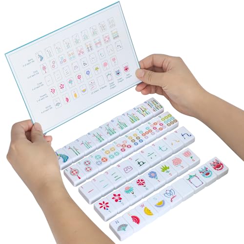 160 Engraved American Mahjong Game Set with Carrying Bag and Accessories, 1.2’’ Mahjong Tile Set - color: 1-white