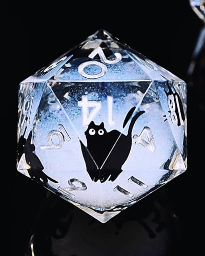 Froggod 싱글 리퀴드 코어 캣 D20 주사위 - DND, RPG, 테이블 탑 게임용 22mm 샤프 엣지 롤 플레잉 주사위 - 20면 레진 D&D 주사위, 캐스헤드 각인(화이트) - color: 화이트.