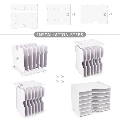 SONGWAY File Organizer for Desk - 7 Tier Wide Document Holder, Letter Mail Tray Storage Rack, A4 Paper Storage Holder, Desktop Organizer for Home Office School, White - size: 7 Tier Wide