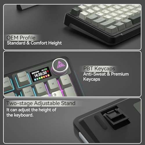 SOLAKAKA A99 Pro Wireless Mechanical Keyboard with LCD Screen & Metal Knob, 2.4GHz/BT5.0/USB-C, RGB Backlit Gaming Keyboard, Hot Swappable, Creamy Keyboard with Gasket Structure, for Win/Mac - color: Black Grey White